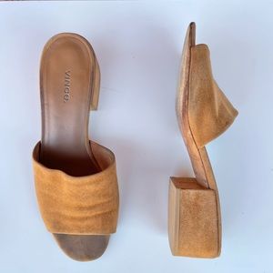 Vince Rachelle 2 Suede Block-Heel Slide Mule Slip On Sandals